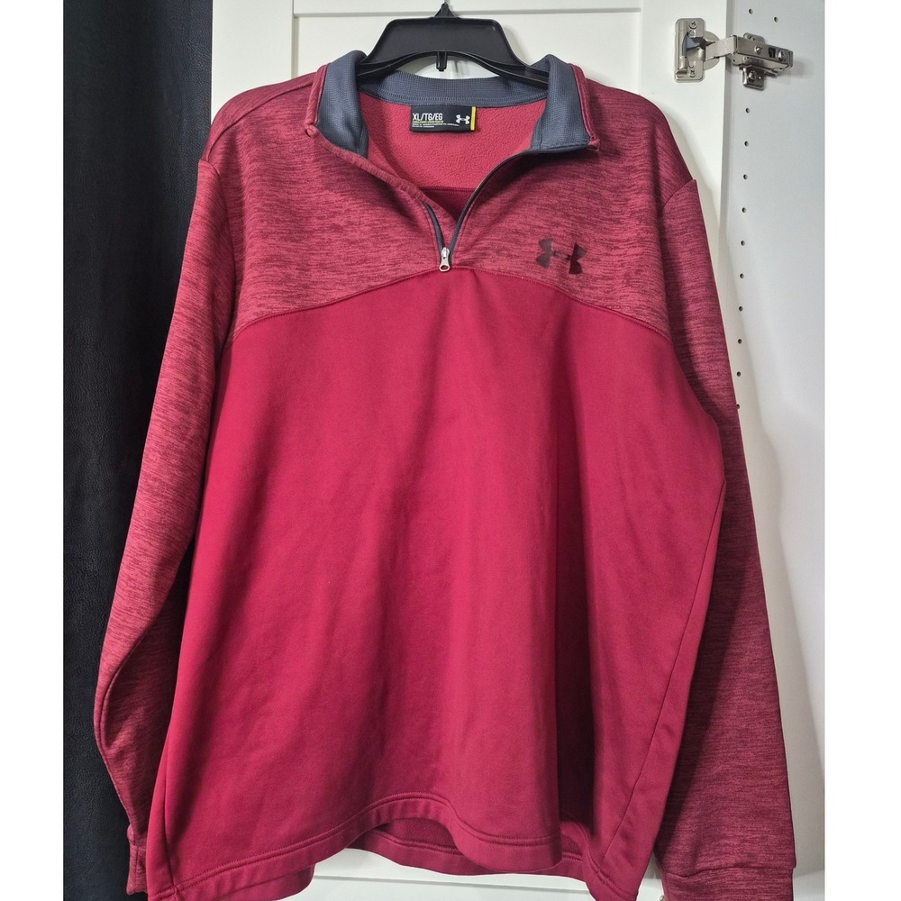 Under Armour Red Heathered Quarter Zip Pullover Sweatshirt Mens XL Loose Fit